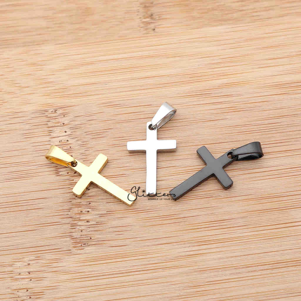 Stainless Steel Plain Small Cross Pendant - Silver | Gold | Black-Jewellery, Men's Jewellery, Men's Necklace, necklace, Necklaces, Pendants, Stainless Steel, Stainless Steel Pendant, Women's Jewellery, Women's Necklace-sp0262_1000-02-Glitters