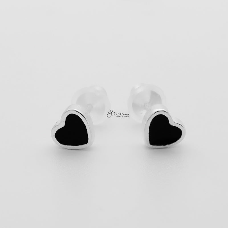 925 Sterling Silver Black Center Heart Shape Stud Earrings-earrings, Jewellery, Stud Earrings, Women's Earrings, Women's Jewellery-sse0092-heart800-Glitters