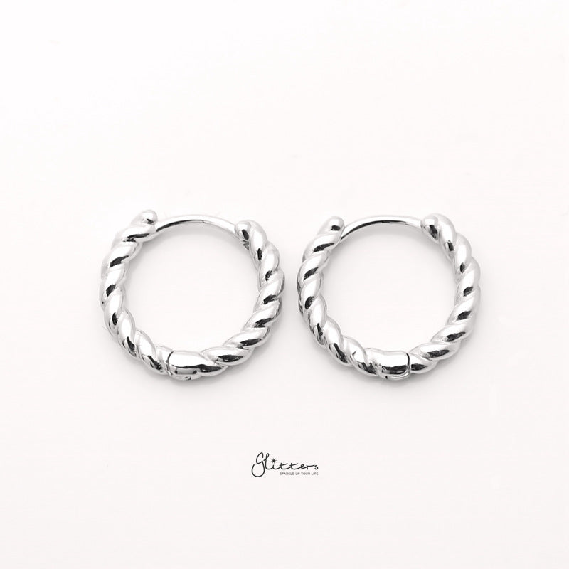 Sterling Silver Twist Rope One-Touch Huggie Hoop Earrings - Silver-earrings, Hoop Earrings, Jewellery, Women's Earrings, Women's Jewellery-sse0402-s1_800-Glitters