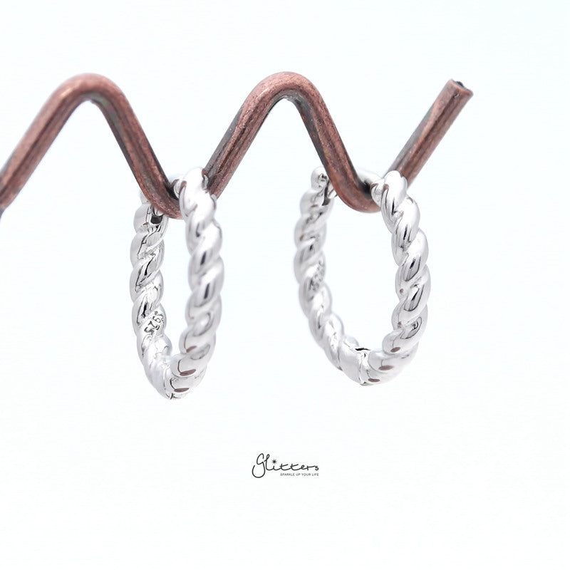 Sterling Silver Twist Rope One-Touch Huggie Hoop Earrings - Silver-earrings, Hoop Earrings, Jewellery, Women's Earrings, Women's Jewellery-sse0402-s3_800-Glitters