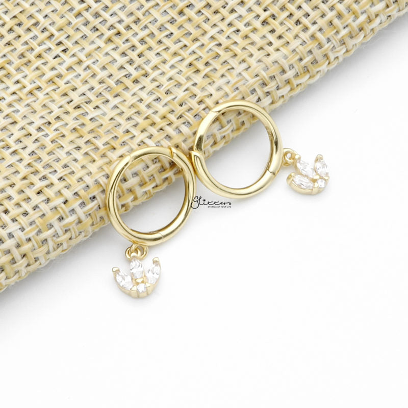 Three Marquise CZ Charm Huggie Hoop Earrings - Gold-Cubic Zirconia, earrings, Hoop Earrings, Jewellery, Women's Earrings, Women's Jewellery-sse0431-g1_1-Glitters