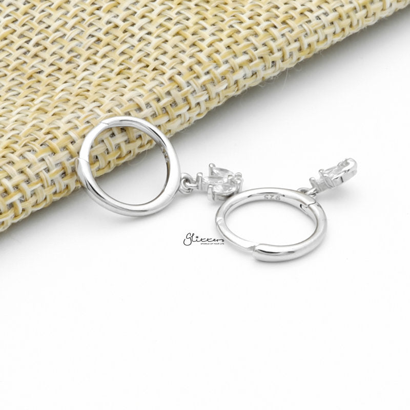 Three Marquise CZ Charm Huggie Hoop Earrings - Silver-Cubic Zirconia, earrings, Hoop Earrings, Jewellery, Women's Earrings, Women's Jewellery-sse0431-s2_1-Glitters