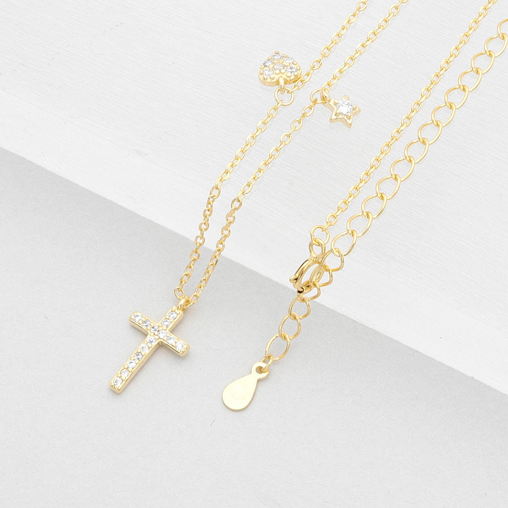 Sterling Silver C.Z Paved Cross Necklace-Cubic Zirconia, Jewellery, Necklaces, New, Out of stock, Sterling Silver Necklaces, Women's Jewellery, Women's Necklace-ssp0183-g4_1-Glitters