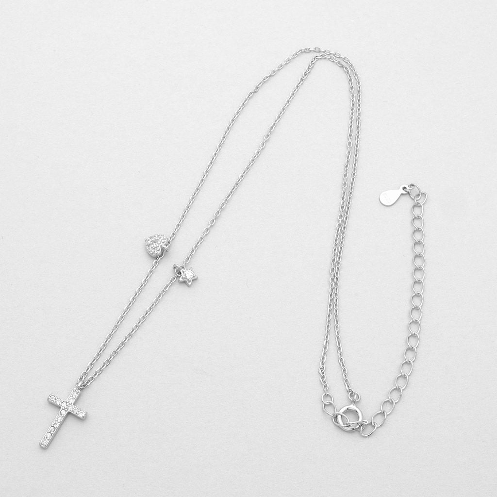 Sterling Silver C.Z Paved Cross Necklace-Cubic Zirconia, Jewellery, Necklaces, New, Out of stock, Sterling Silver Necklaces, Women's Jewellery, Women's Necklace-ssp0183-s2_1-Glitters